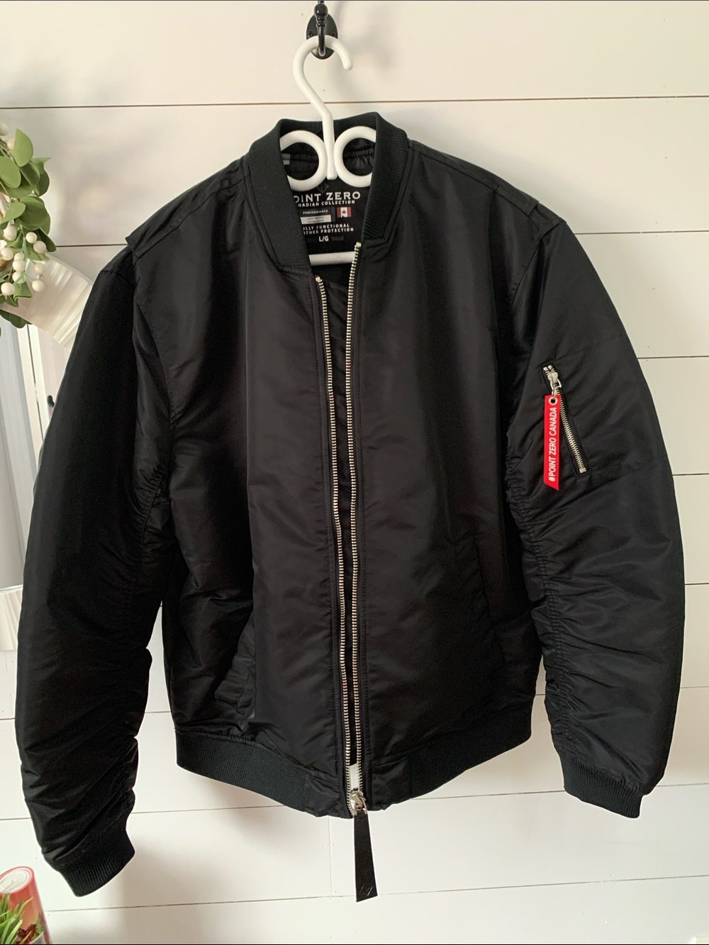 Point Zero Black Bomber Jacket with Red Zip Tag